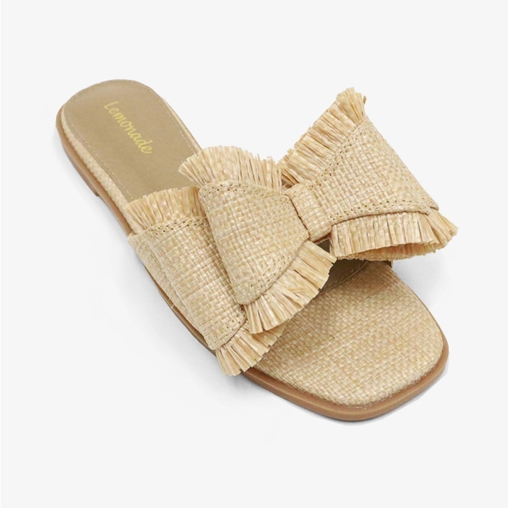 NEW | Lemonade Raffia Bow Summer Sandals Raffia Beach Slide Summer Flats